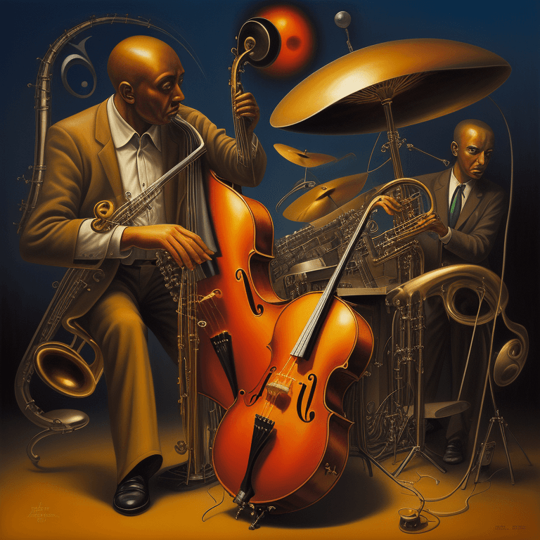 AI generated: music Album cover picture, jazz, surreal art, oil picture, music instruments, 