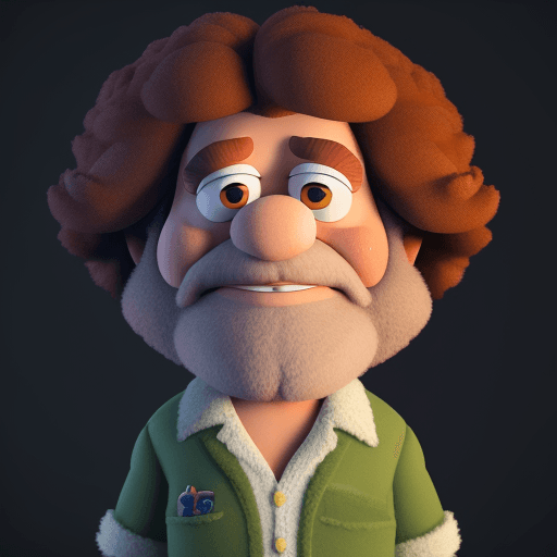 AI generated: Bob Ross as a muppet, pixar fur, vray renderer --beta --upbeta --upbeta
