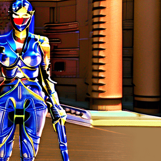 AI generated: Mortal Kombat Kitana, cyberpunk, outdoor, street, royal blue, hyperrealism, photorealistic, 8k, unre...