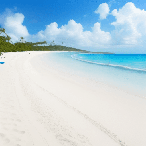 AI generated: Create the image of a deserted beach with white sand and blue sea.
The sky is clear, very blue with ...