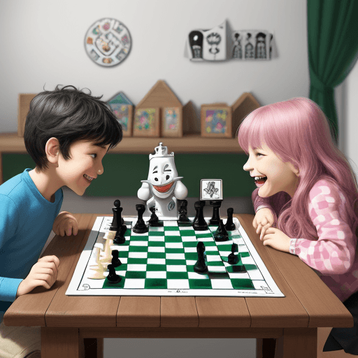 AI generated: A vibrant, playful chessboard scene for children learning chess. The board is realistic, but the pie...