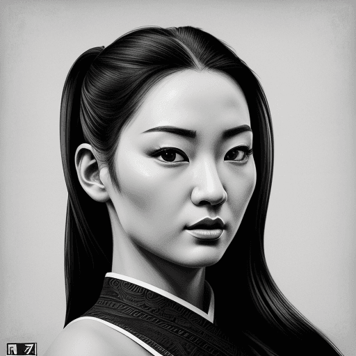AI generated: graphic design and artwork art, light gray and black, realistic portrayal, oriental, detailed perfec...