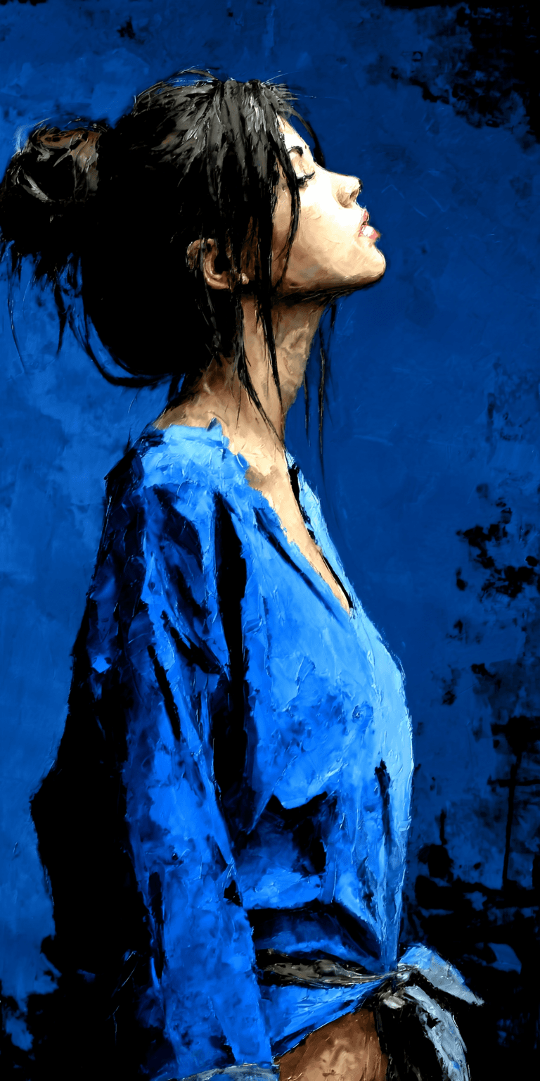 AI generated: painting of a woman, palette knife technique, heavy impasto --chaos 75 --ar 1:2 --sref 1071943586 --...