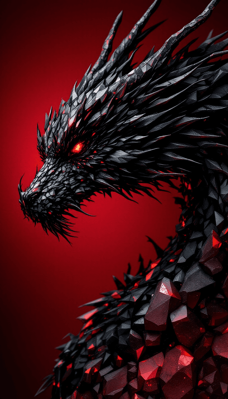 AI generated: A black dragon made from rough black obsidian crystals, in profile, side view, surrealism, pencils, ...