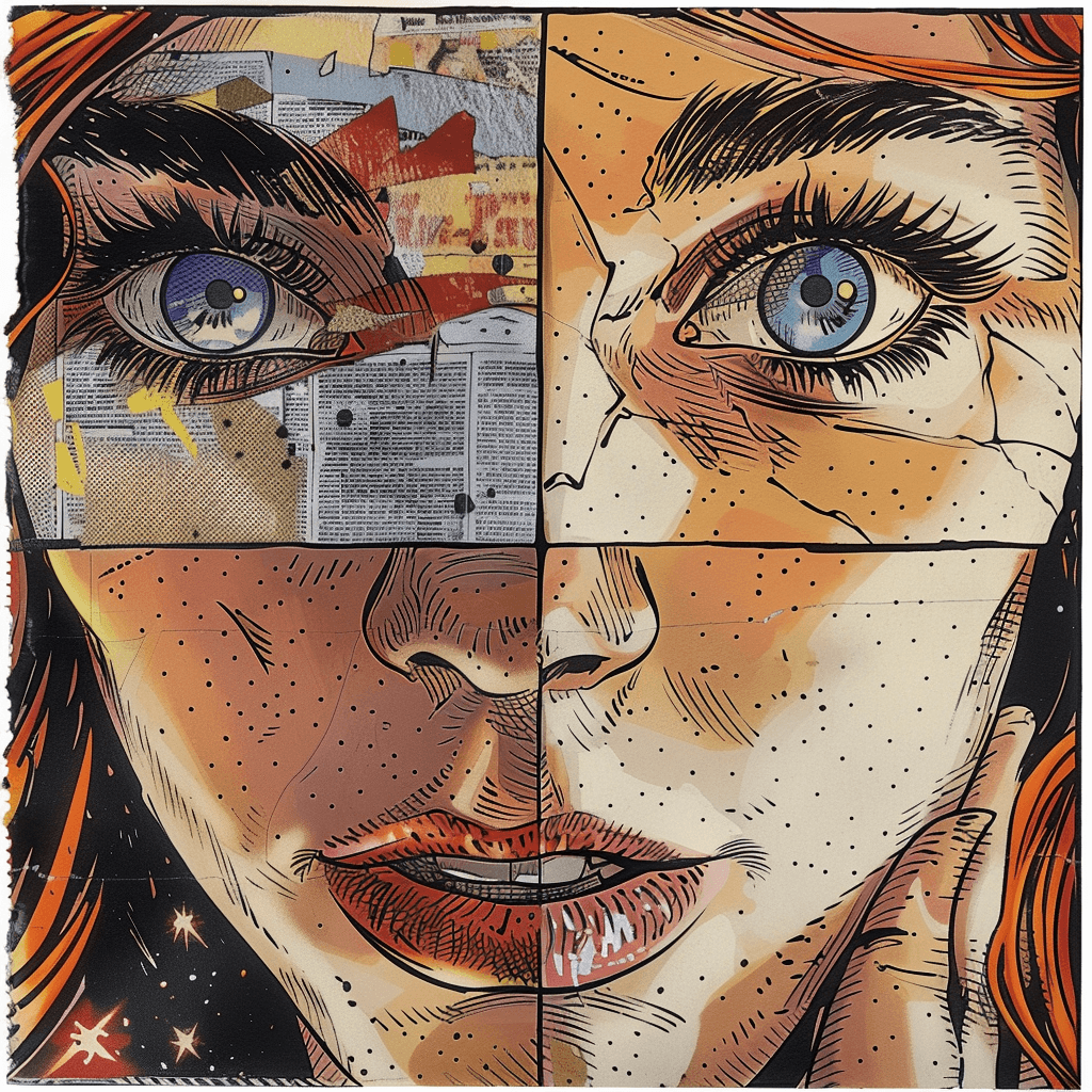 AI generated: comic strip art, woman, 30 years old, high detail --ar 1:1
