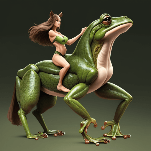 AI generated: A larger-than-life frog with the elongated, muscular build of a horse, complete with strong hind leg...