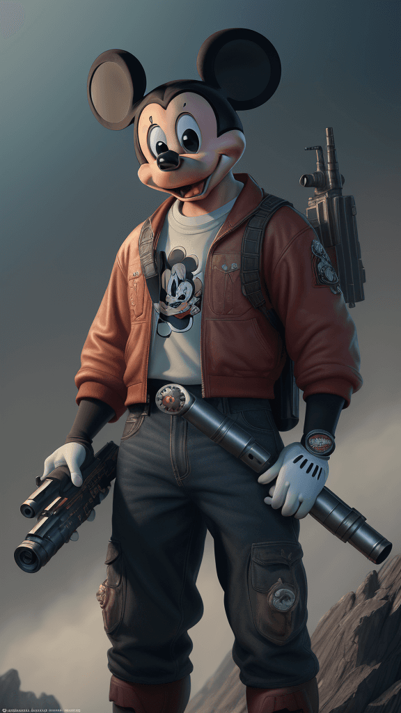 AI generated: (8k 16k uhd best quality, master:1.2), (realistic, cartoon-realistic:1.37), ultra detailed,  mickey ...