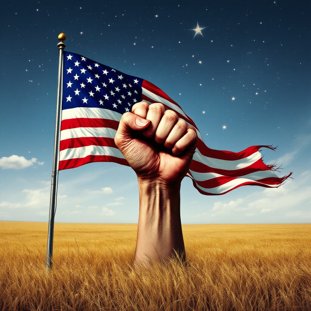 AI generated: American flag clenched fist of resistance replaces field . of stars
 