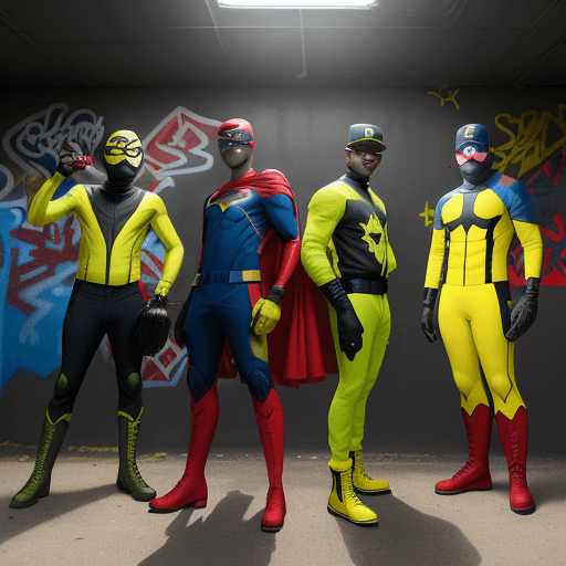 AI generated: WE ARE SEEING FIVE DIFFERENT JOHN BOYEGA'S MALES IN A RED, BLUE, YELLOW, GREEN, BLACK SPANDEX SUITS,...