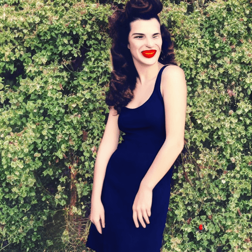 AI generated: Generate an image of a woman with long, curly brown hair, olive skin tone, brown eyes, and red lips....