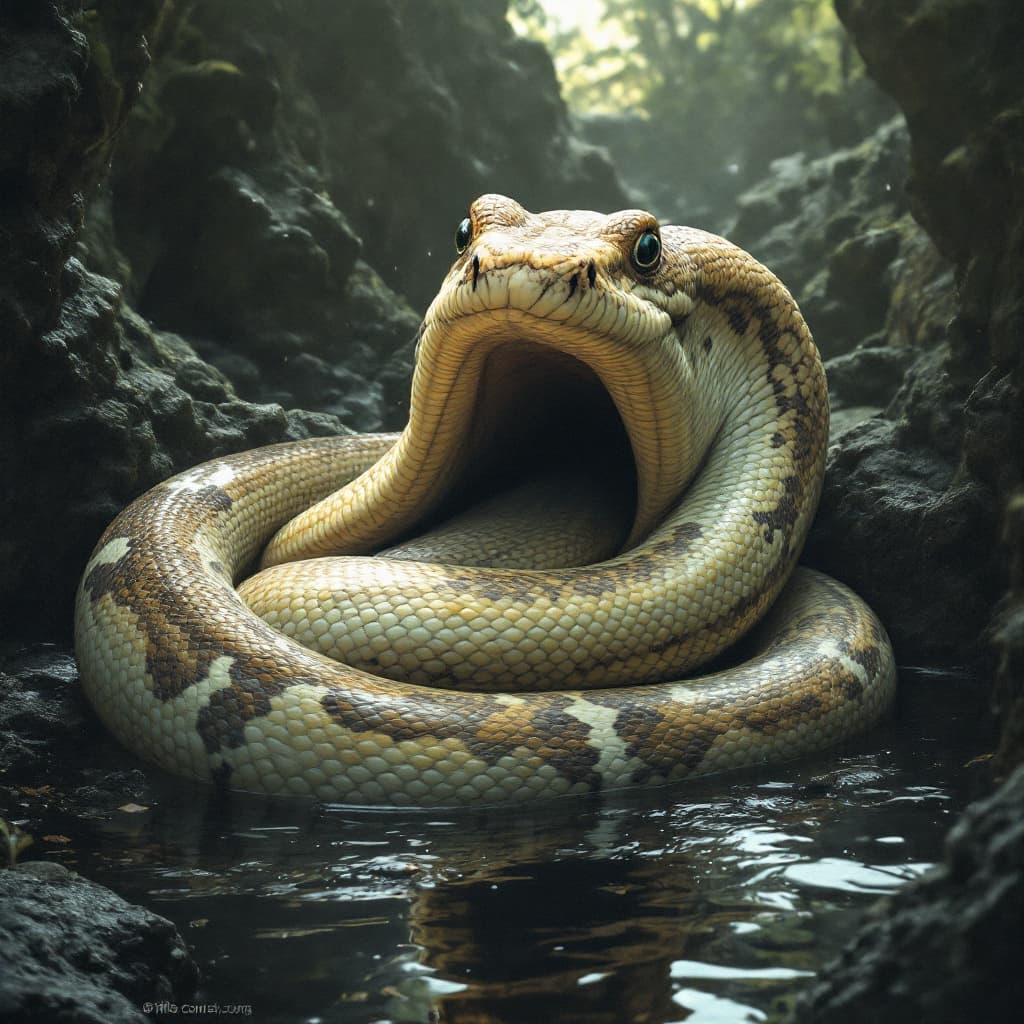 AI generated: python that has just  swallowed   a huge Tuttle and the shape of the tuttle shell can be seen in the...