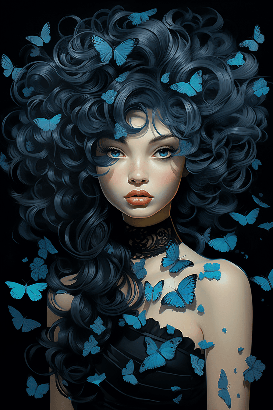 AI generated: Pinuplover, in the style of highly detailed illustrations, tony sart, dark cyan and dark black, cele...