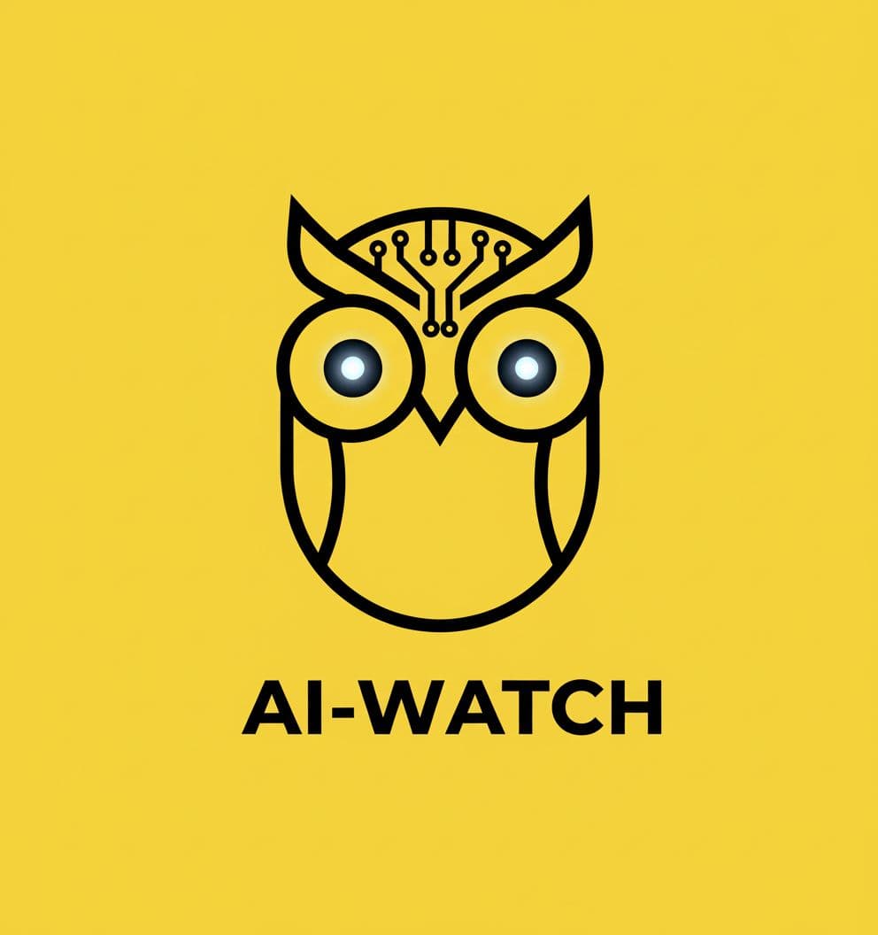 AI generated: Yellow and black logo representing an AI powered owl with closed wings and used as a video surveilla...