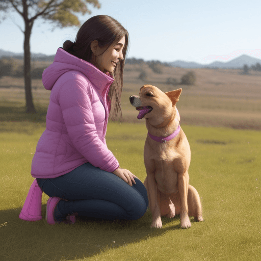 AI generated: UNA CHICA CON UN PERRITO SHISUT  EN UN CAMPO
