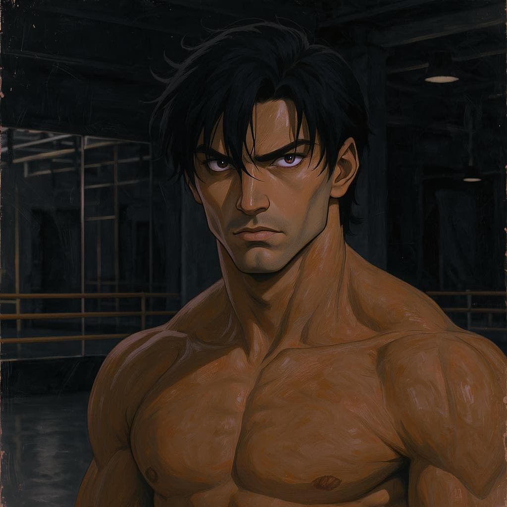 AI generated: A captivating portrait focusing on the character's face. His eyes exude raw emotion while his jet bl...