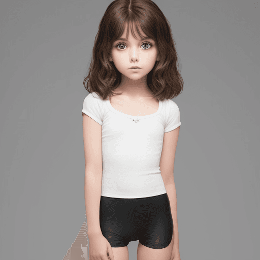 AI generated: 8 year old girl, beautiful face, brwon hair, little girl, short tight clothes, skinny