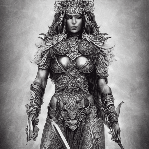 AI generated: Goddess full body portrait, skimpy armor, intricate artwork, symmetrical artwork, cinematic, hyper r...