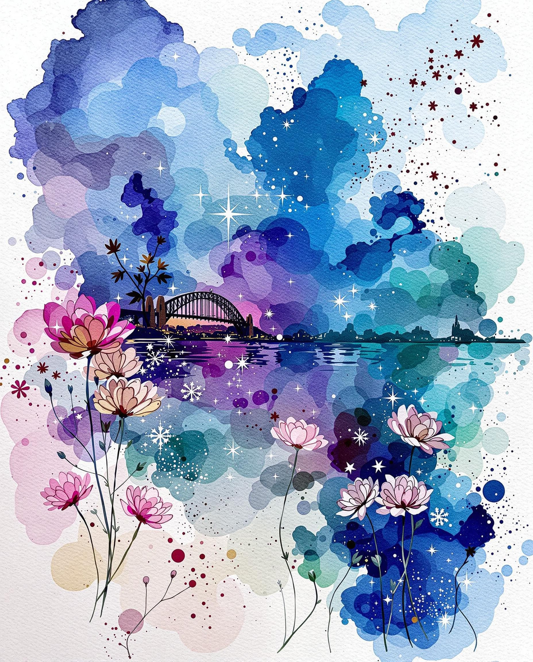 AI generated: rough unfinished hand-painted alcohol ink wash art style, wet-on-wet diffusion bloom sketch, simple ...