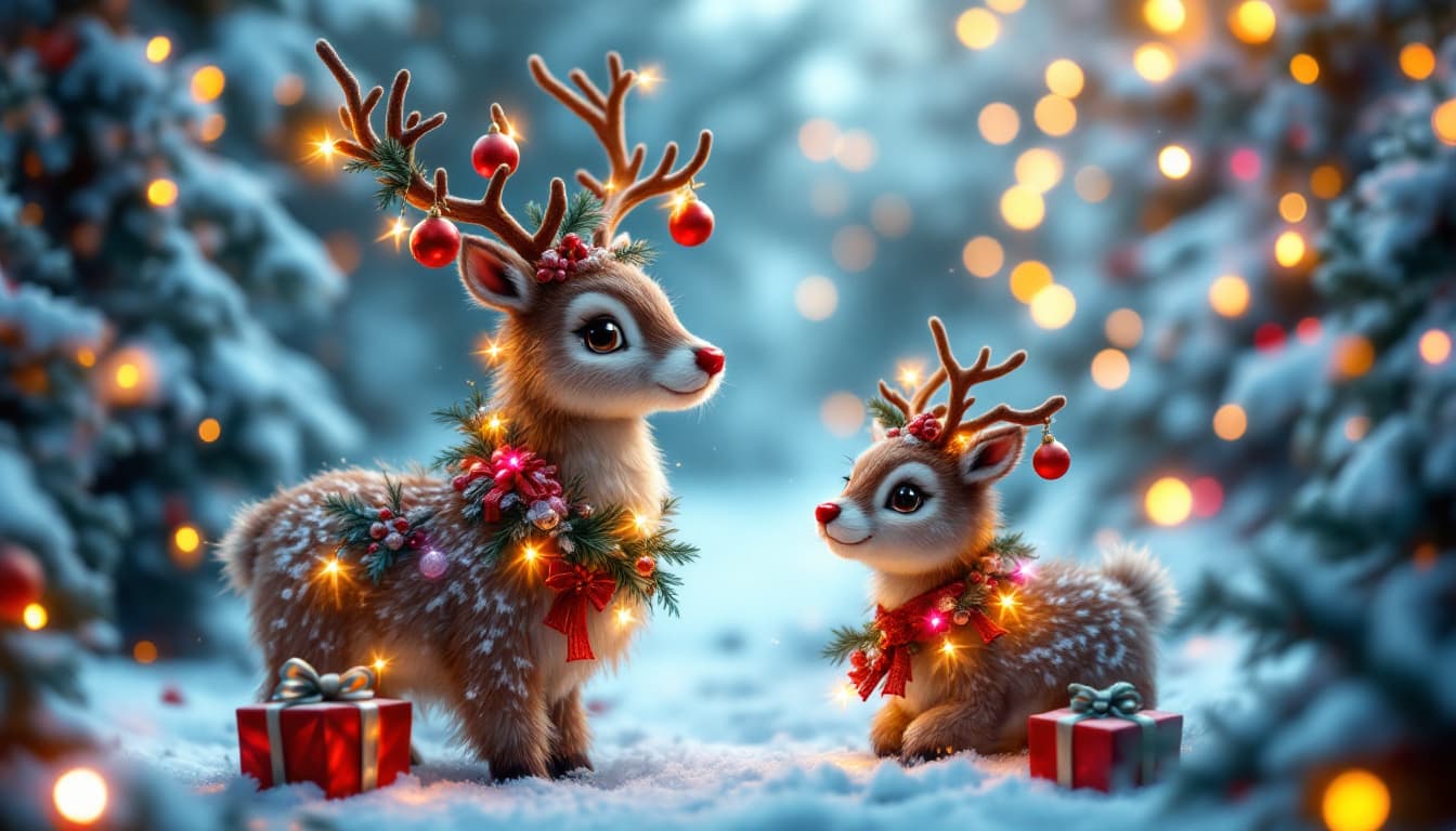 AI generated: Create a stunning, hyper-realistic image of a cute Christmas reindeer infused with the spirit of Chr...