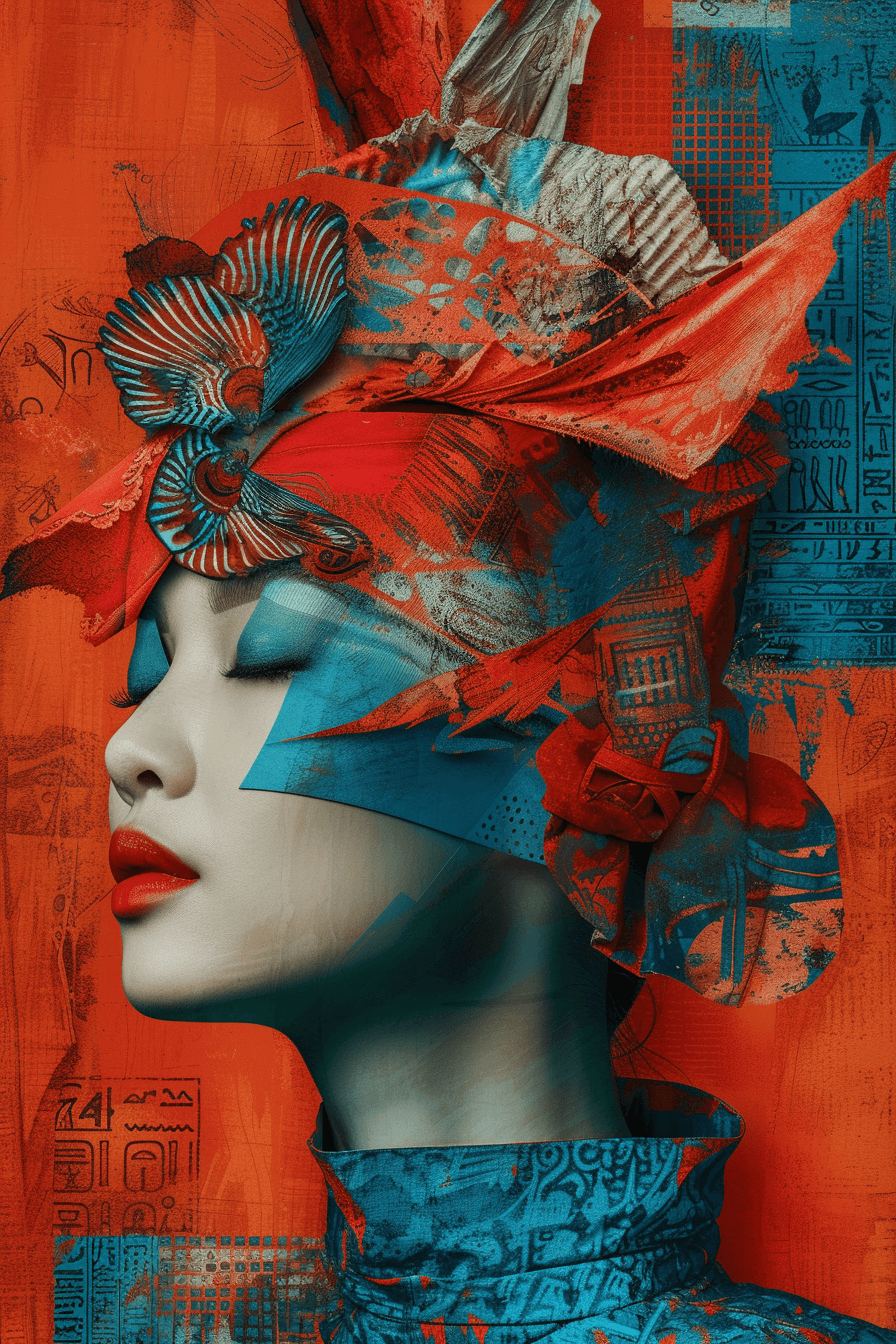 AI generated: an abstract women with heads of red and blue, in the style of igor morski, egyptian iconography, jes...