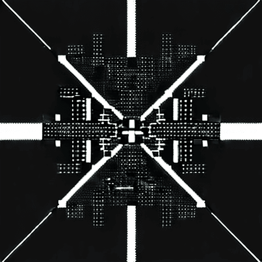 AI generated: an asymmetry abstract image of the relationship between city and future technology in pixel art styl...