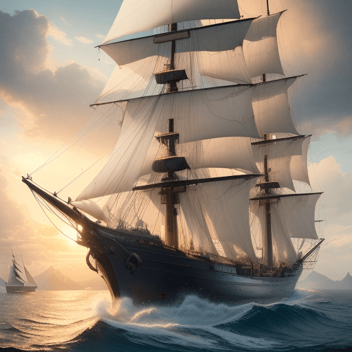 AI generated: Photo of a ultra realistic sailing ship, dramatic light, pale sunrise, cinematic lighting, battered,...