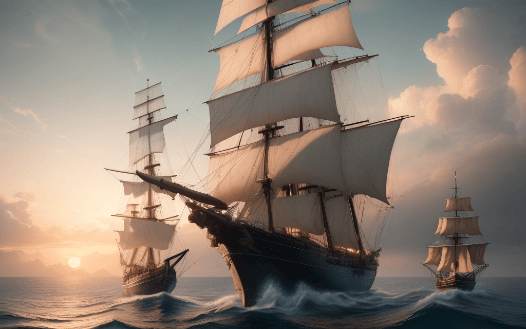 AI generated: Photo of a ultra realistic sailing ship, dramatic light, pale sunrise, cinematic lighting, battered,...