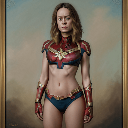AI generated: (BRIE Larson in a oil painted hot portrait))
((Wearing an captain marvel pantie))
