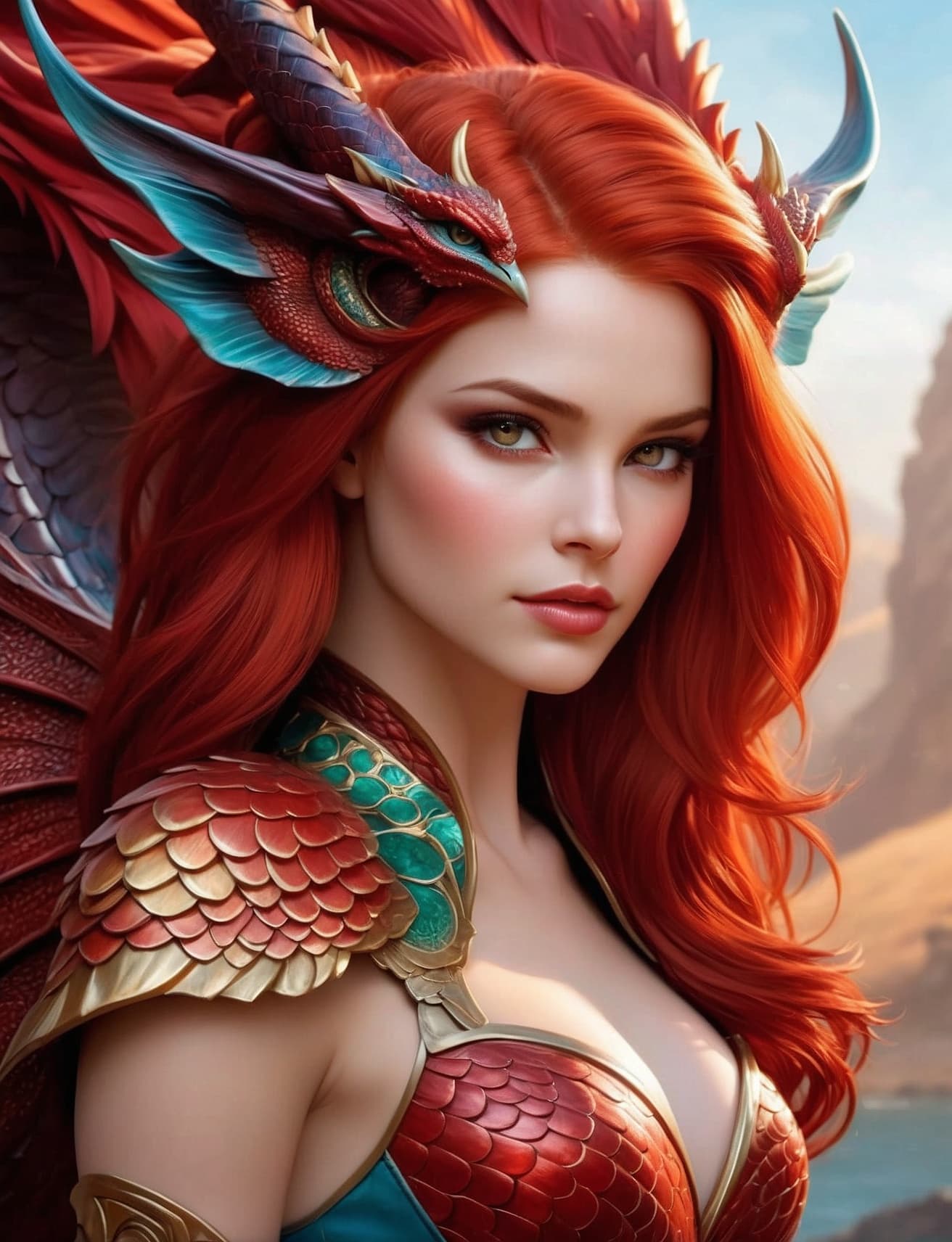 AI generated: A captivating alien female draconian shapeshifter is depicted in this vibrant and detailed digital d...
