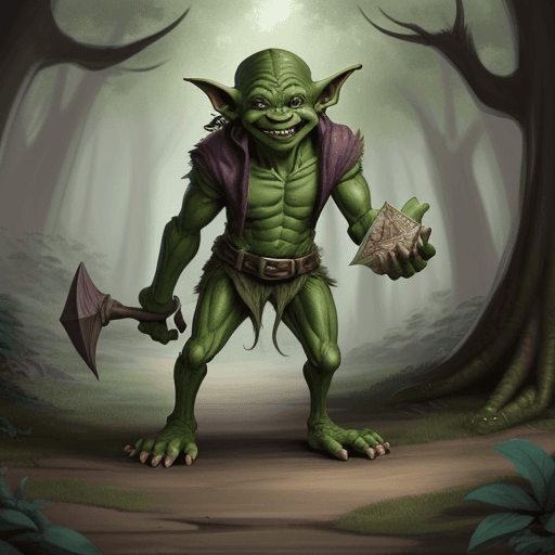 AI generated: good looking, DnD goblin with very big feet in a forest, 