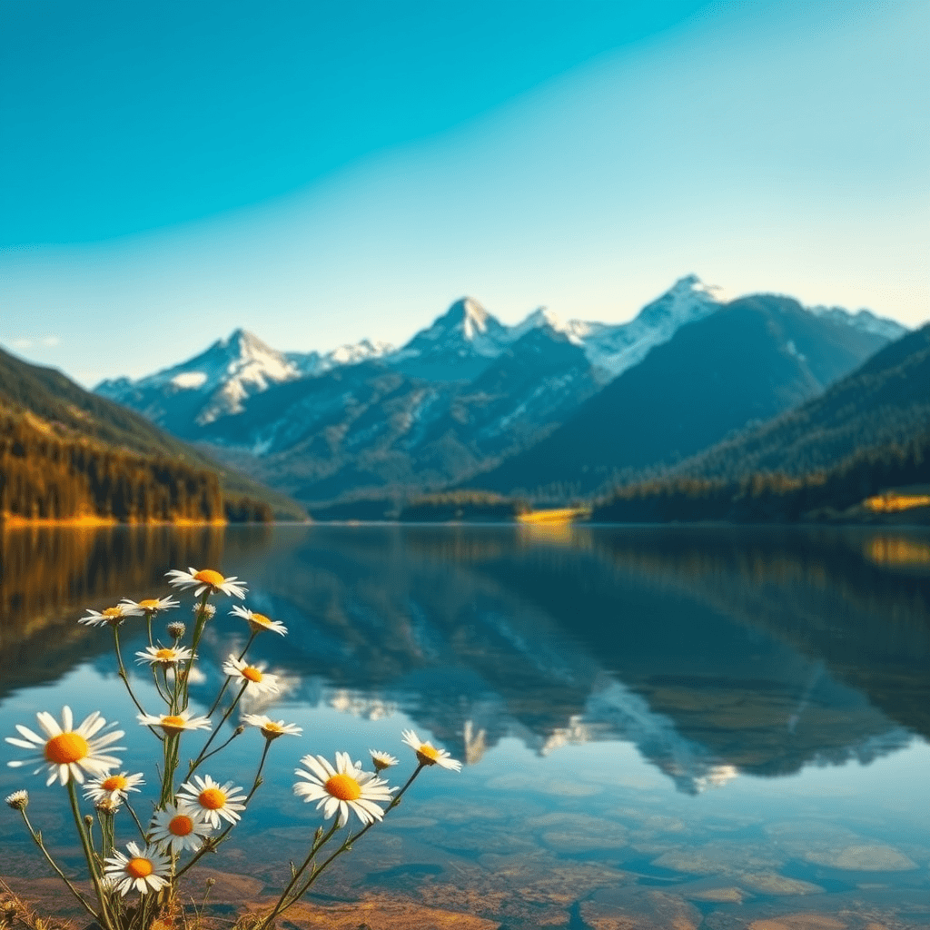 AI generated: The image depicts a serene and picturesque landscape featuring a calm lake reflecting the surroundin...