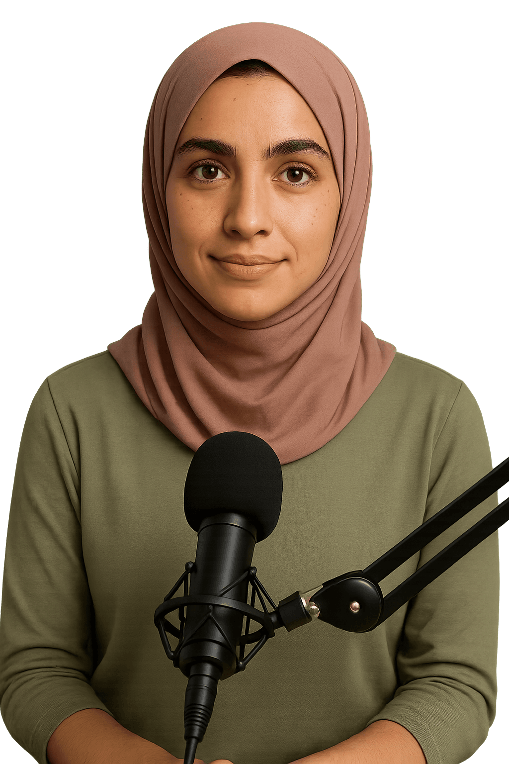 AI generated: Ultra-Detailed Character Description: Young Egyptian Female Science Podcast Host

Type: Upper-body...