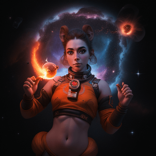 AI generated: high resolution cinematic portrait of a beautiful cute anthropomorphic female space monkey fire arti...