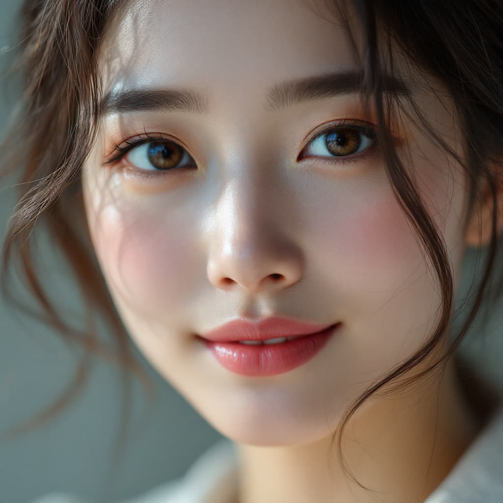 AI generated: high definition photo, stunning Asian model, close-up, in the style of Asian beauty standards, photo...