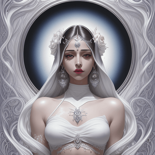 AI generated: a beautiful woman in a white crop top, in the style of light white and dark silver, hannah yata, y2k...