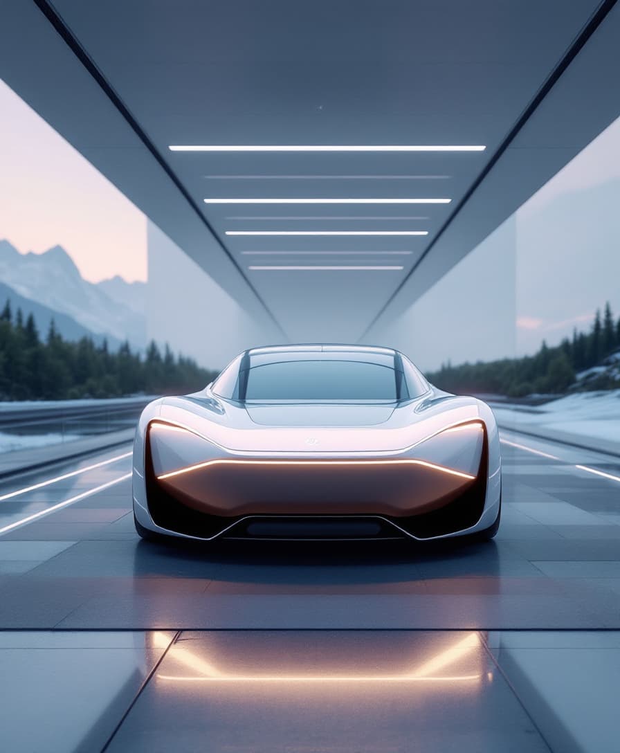 AI generated: Intelligent car driving, sense of technology, sense of the future, minimalist style, high quality --...