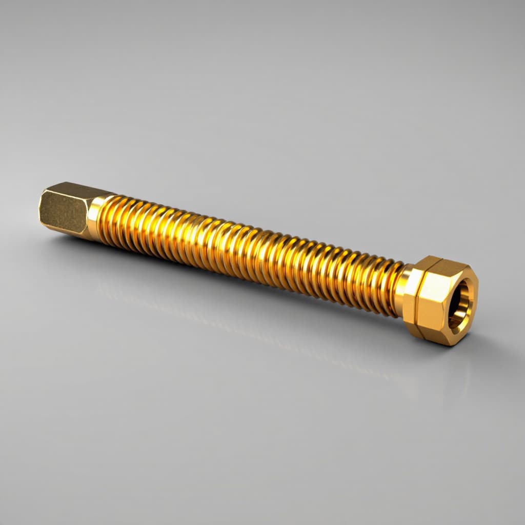 AI generated: A gold, spiral-fluted bolt with a sleek, three-lug hexagonal head is shown in the image.