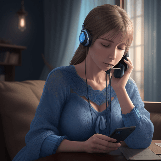AI generated: woman making a phone call, cozy atmosphere; 8k, intricate detail, blue theme, photorealistic, realis...
