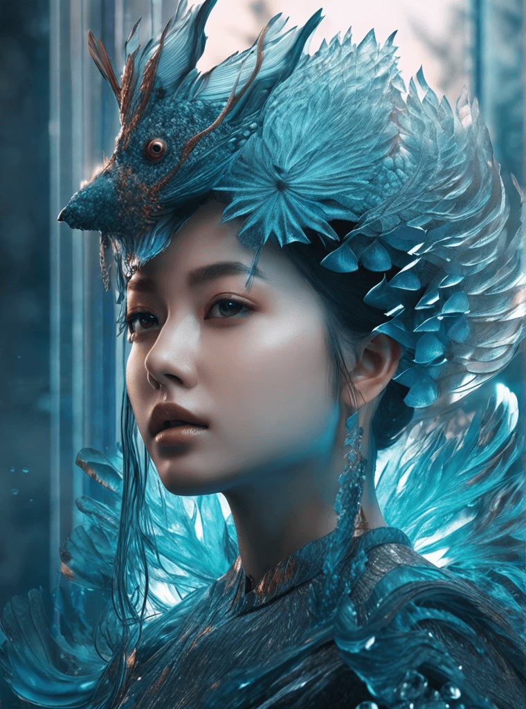 AI generated: Isometric 3D character: Water monster woman with Sophia Loren features. Sci-fi, creepy mood. Macro L...