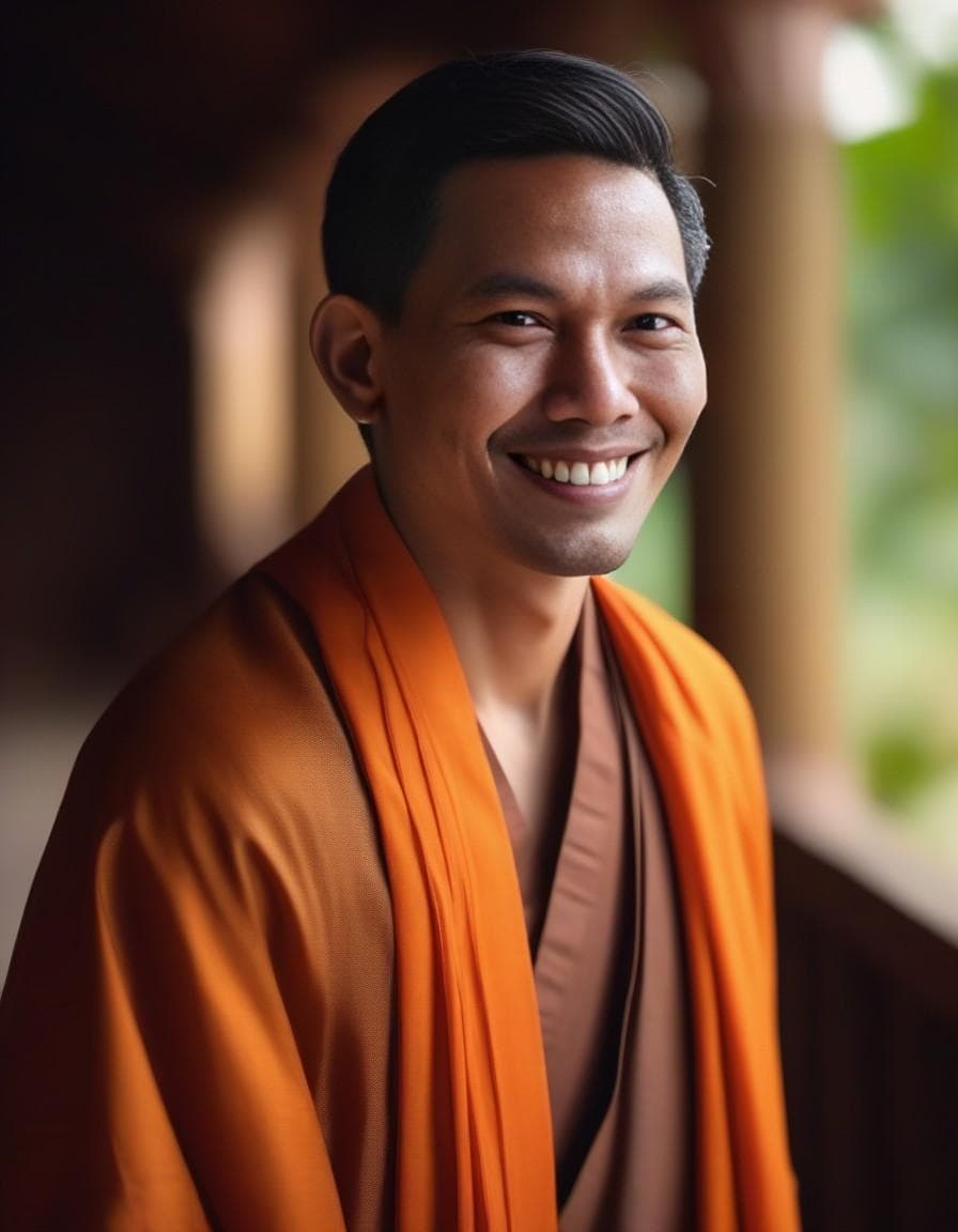 AI generated: portrait photo of a 28 year old monk, looking away, cinematic, 50mm portrait photography, hard edge ...