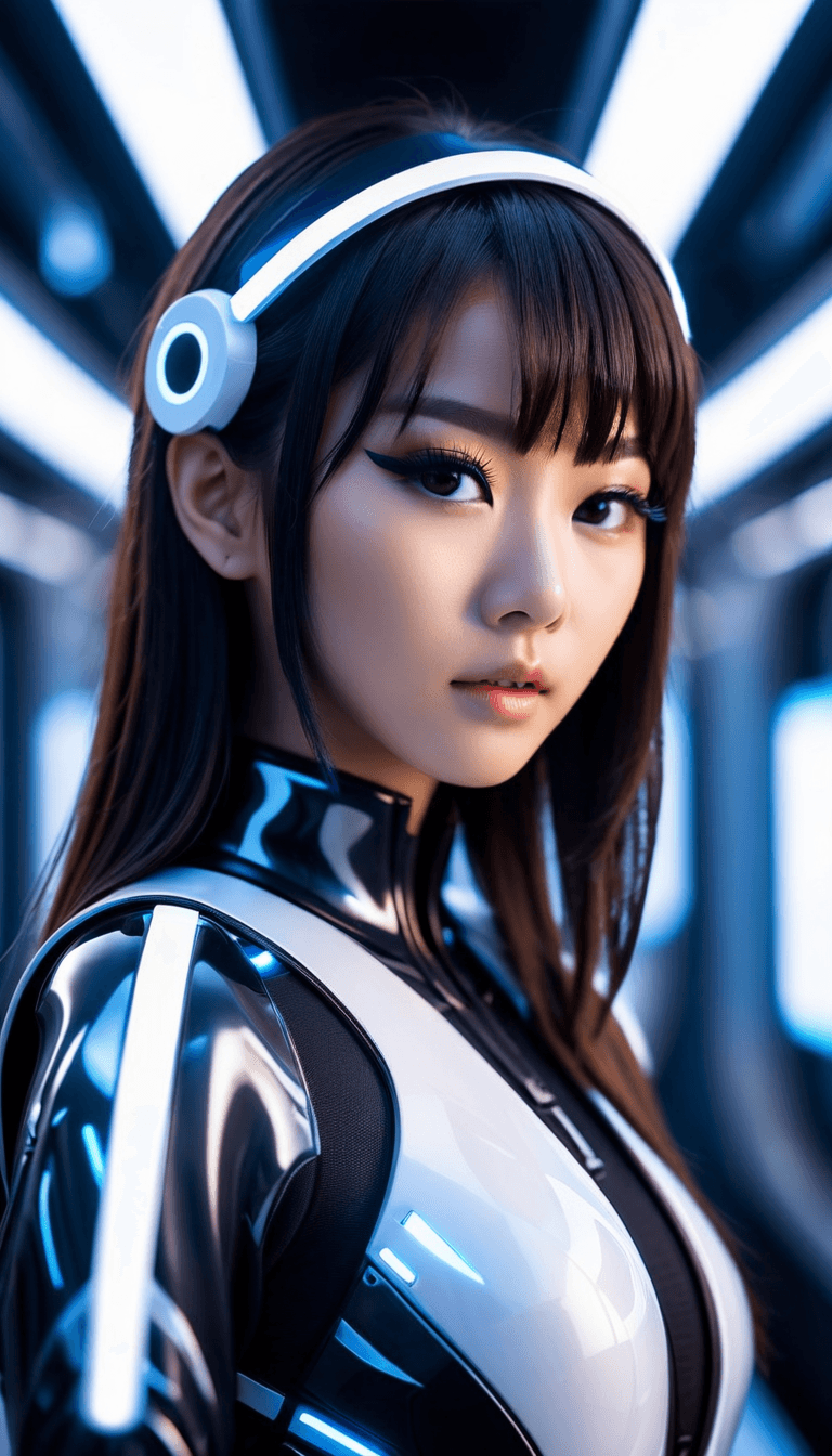 AI generated: Futuristic style 20-year-old Cinematic Photo of a beautiful Japanese pop idol fashion model bokeh tr...