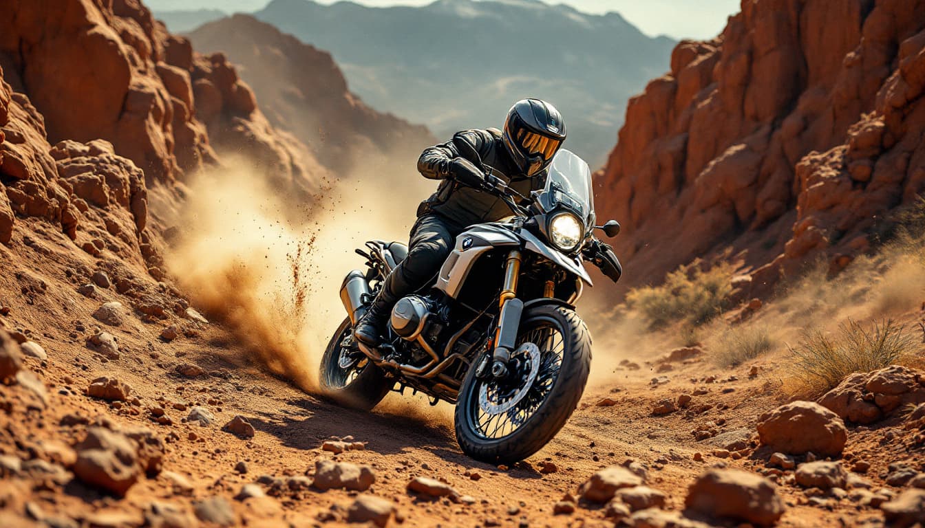 AI generated: T-Shirt Motive, Off-Road BMW GS motorcycle ride, no background. Intricate details, realistic lightin...
