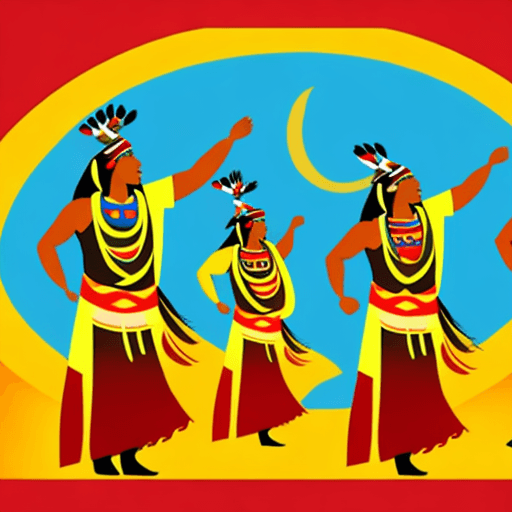 AI generated: Native Americans in traditional costumes performing the Sun Dance, vector graphics image