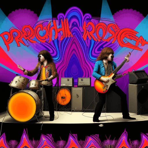 AI generated: psychedelic vintage rock band concert