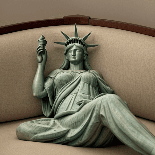 AI generated: statue of liberty sleeping on a sofa realistic