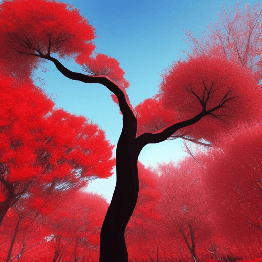 AI generated: Thin tree of red flowers, large and colorful flowers of great beauty, creative, unique