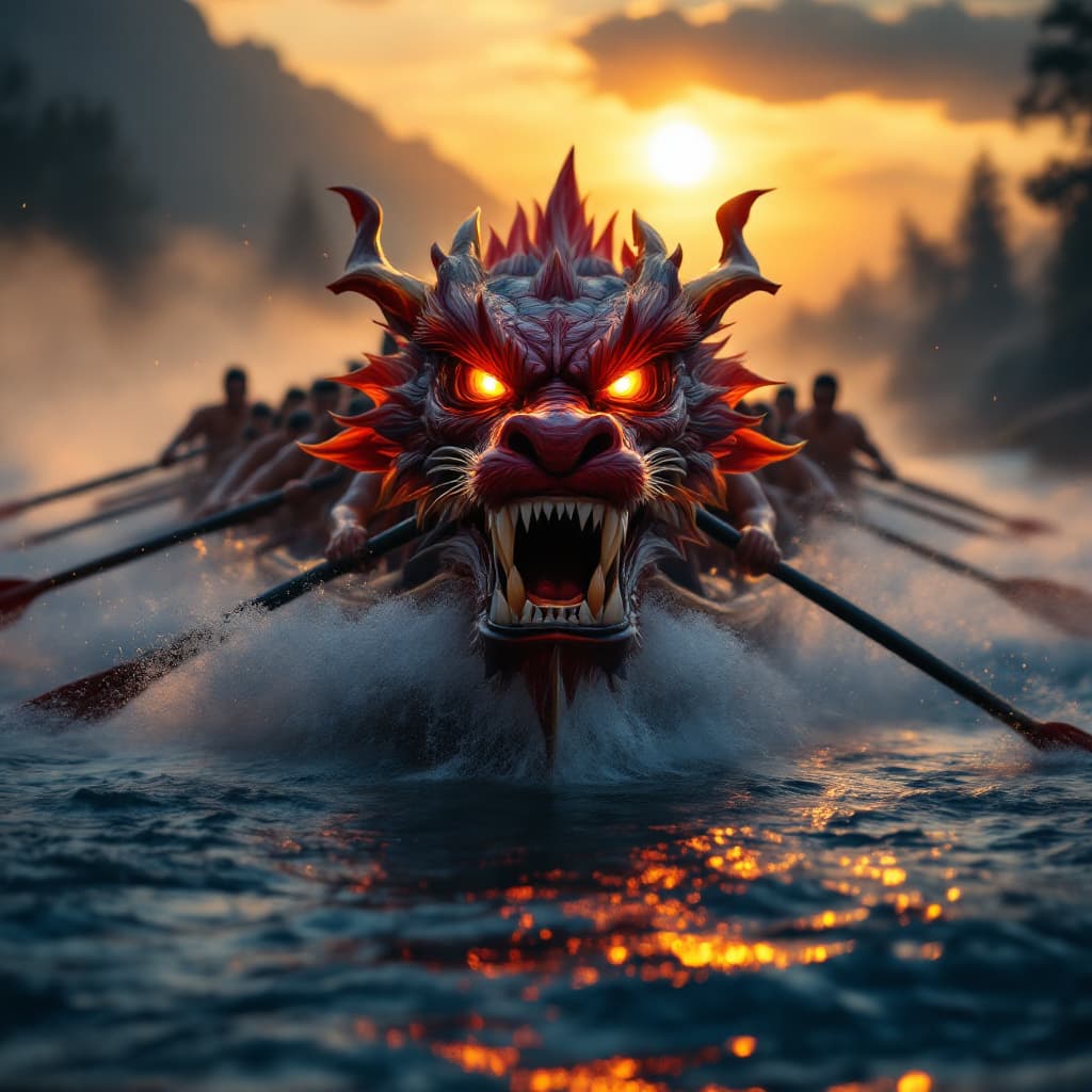 AI generated: "A fierce and determined dragon boat team named 'Angry Dragon ' (the name should be shown) in the bo...