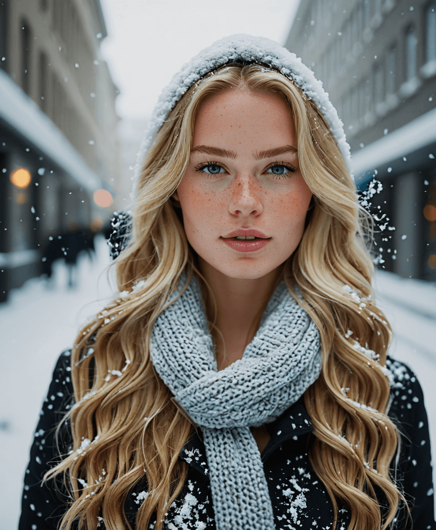 AI generated: cinematic photo {professional portrait photograph of a gorgeous Norwegian girl in winter clothing wi...