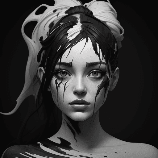 AI generated: a black and white painting of woman's face, in the style of messy, zbrush, i can't believe how beaut...