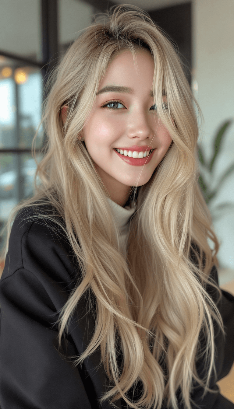 AI generated: Blond hair korean young women, gold, happy, pretty, cute --v 6.1 --ar 16:9
